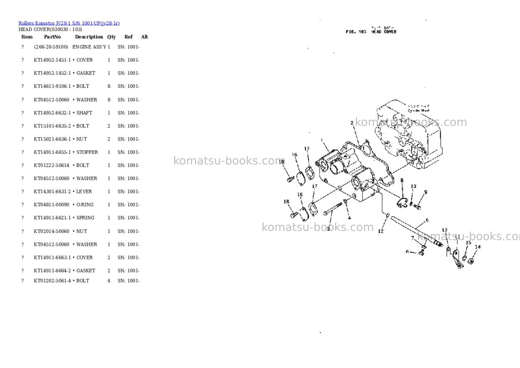 Komatsu jv28-1 s/n 1001-up Parts catalog cover Page 2