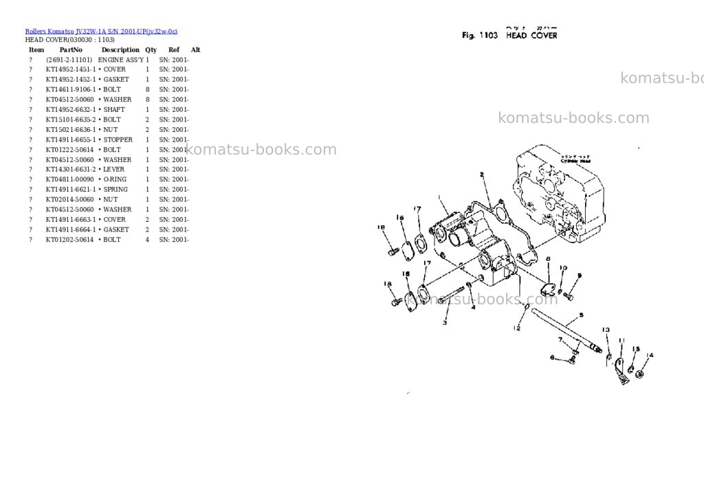 Komatsu JV32W-1A S/N 2001-UP Parts catalog cover Page 2 Komatsu JV32W-1A S/N 2001-UP Parts catalog cover Page 2