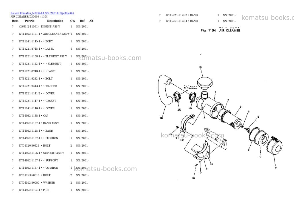Komatsu jv32w-1a s/n 2001-up Parts catalog cover Page 3 Komatsu jv32w-1a s/n 2001-up Parts catalog cover Page 3