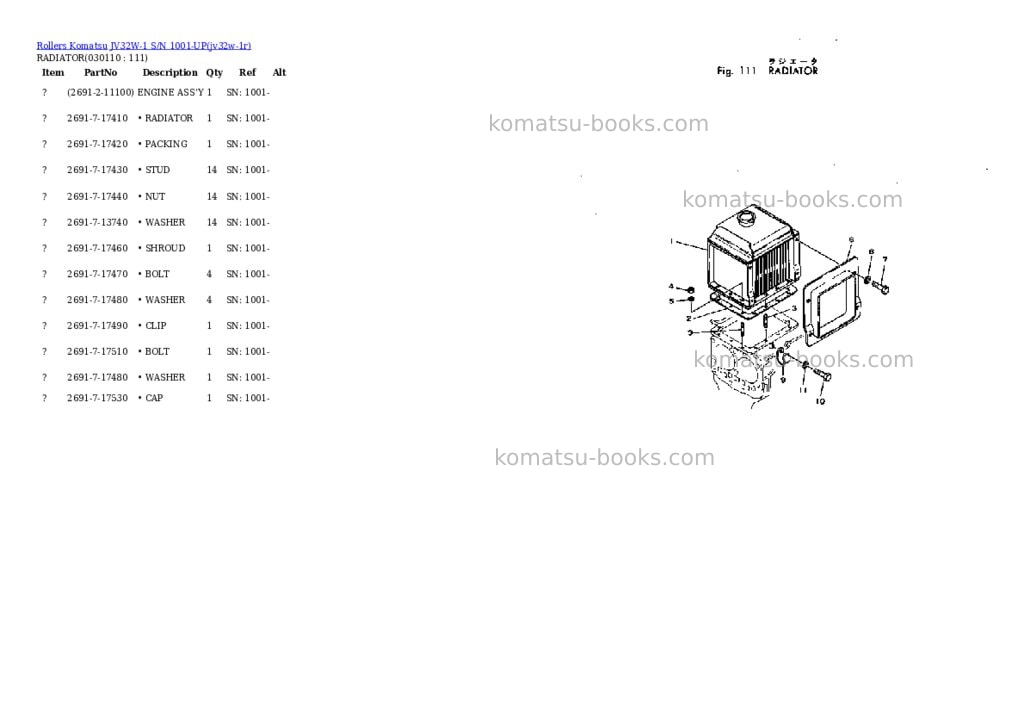 Komatsu JV32W-1 S/N 1001-UP Parts catalog cover Page 10