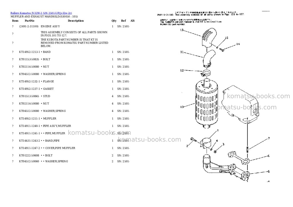 Komatsu JV32W-2 S/N 2501-UP Parts catalog cover Page 4 Komatsu JV32W-2 S/N 2501-UP Parts catalog cover Page 4