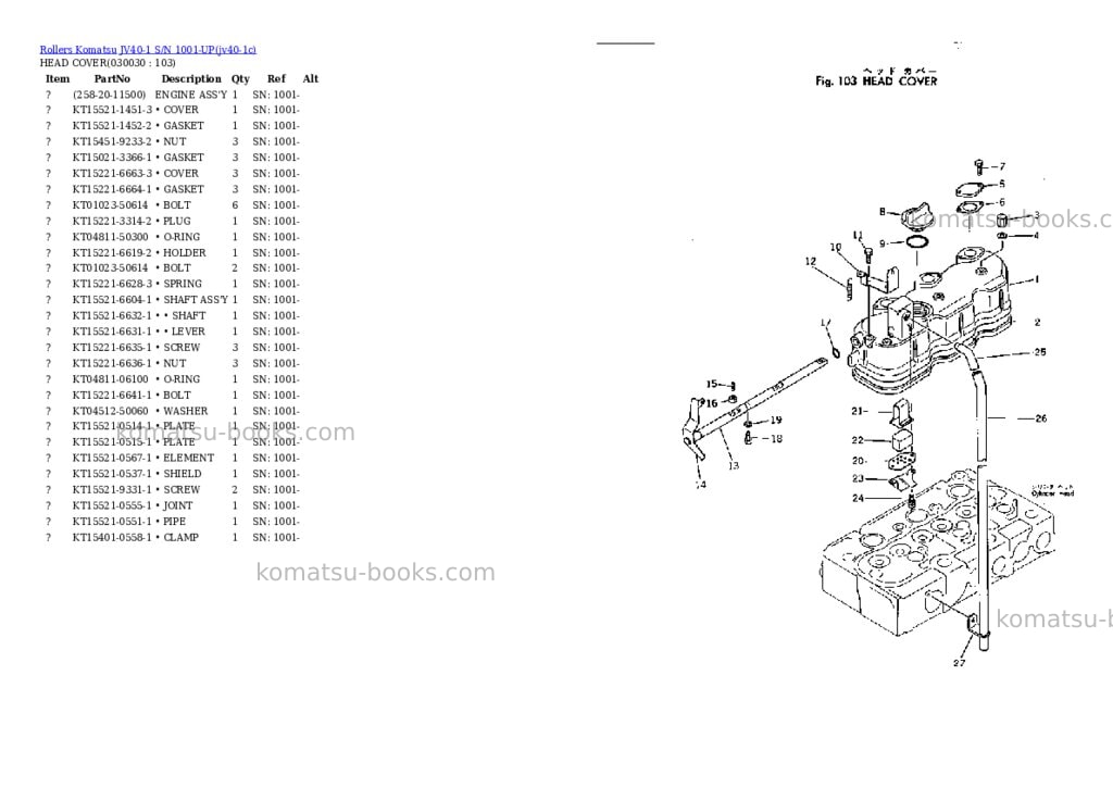 Komatsu jv40-1 s/n 1001-up Parts catalog cover Page 2 Komatsu jv40-1 s/n 1001-up Parts catalog cover Page 2