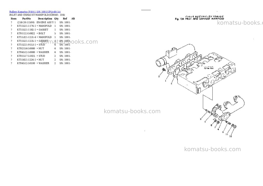 Komatsu jv40-1 s/n 1001-up Parts catalog cover Page 3 Komatsu jv40-1 s/n 1001-up Parts catalog cover Page 3