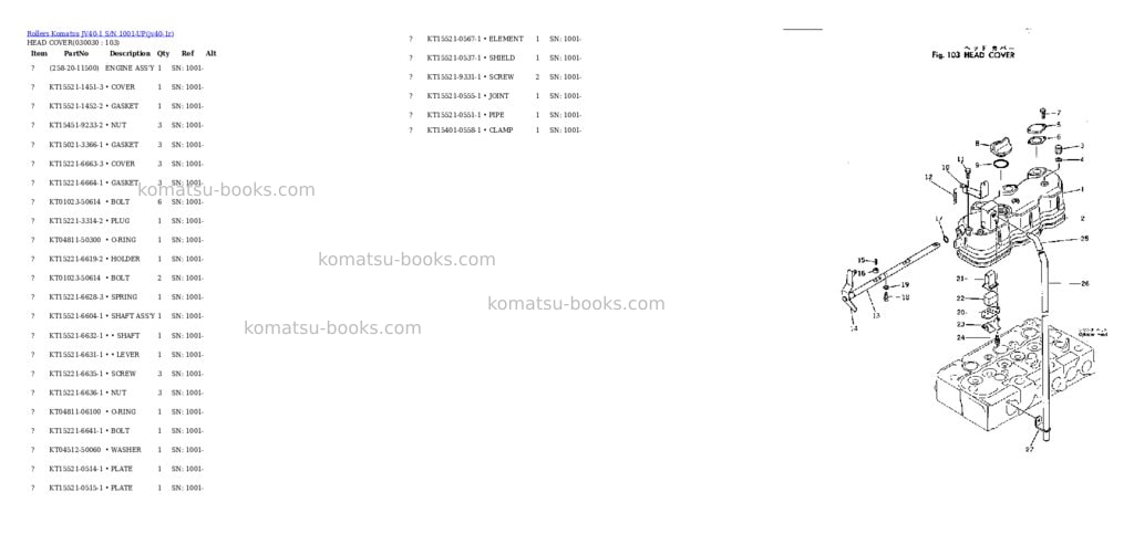 Komatsu JV40-1 S/N 1001-UP Parts catalog cover Page 2 Komatsu JV40-1 S/N 1001-UP Parts catalog cover Page 2
