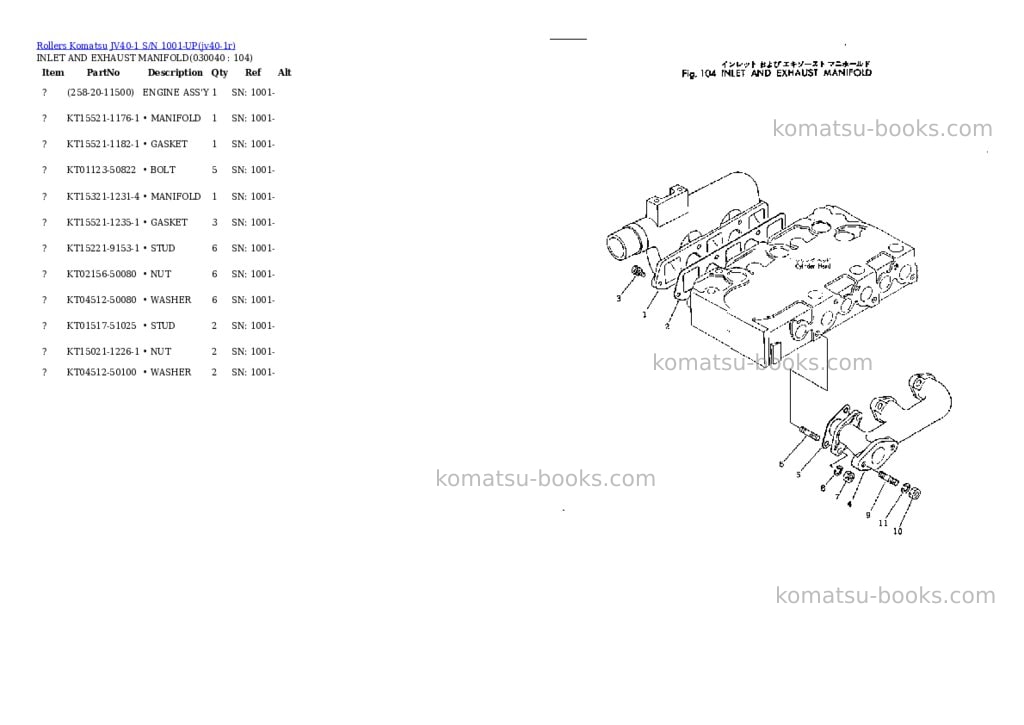 Komatsu JV40-1 S/N 1001-UP Parts catalog cover Page 3 Komatsu JV40-1 S/N 1001-UP Parts catalog cover Page 3