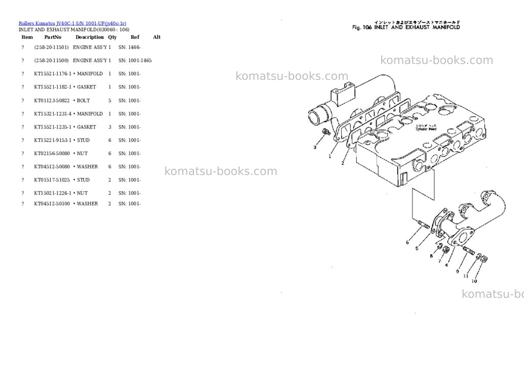 Komatsu JV40C-1 S/N 1001-UP Parts catalog cover Page 2 Komatsu JV40C-1 S/N 1001-UP Parts catalog cover Page 2