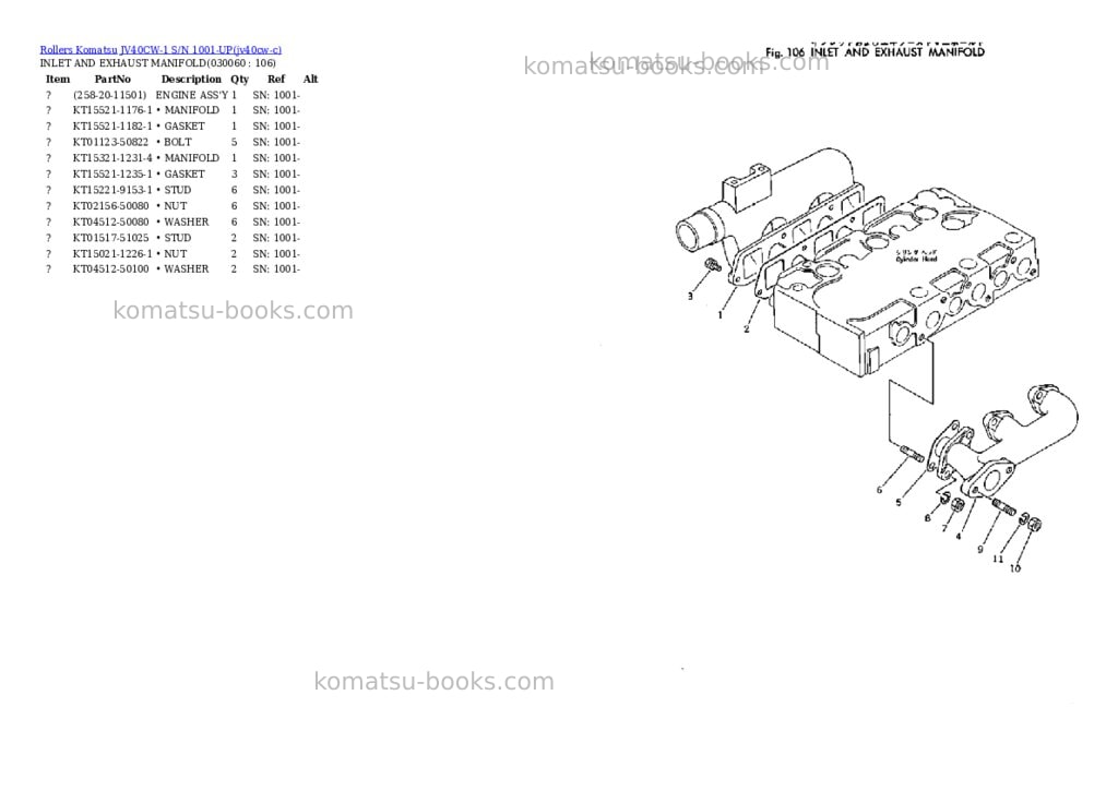 Komatsu JV40CW-1 S/N 1001-UP Parts catalog cover Page 5