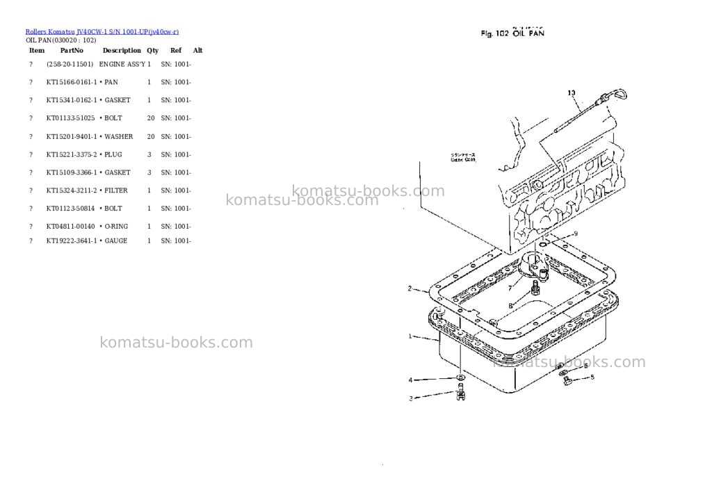 Komatsu JV40CW-1 S/N 1001-UP Parts catalog cover