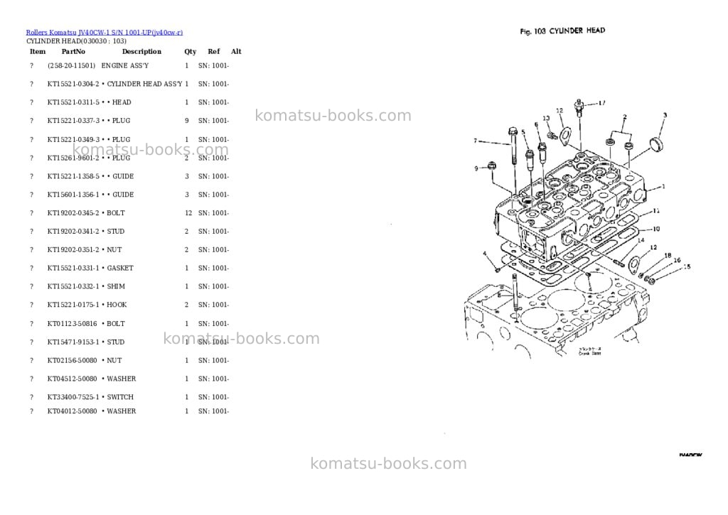 Komatsu JV40CW-1 S/N 1001-UP Parts catalog cover Page 2