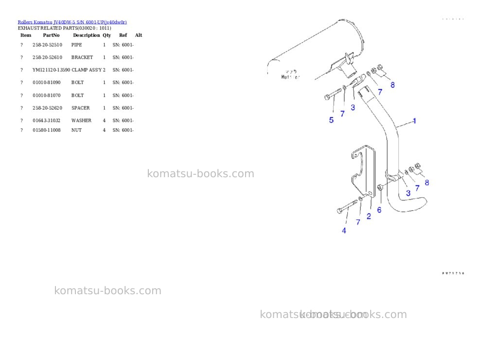 Komatsu jv40dw-5 s/n 6001-up Parts catalog cover