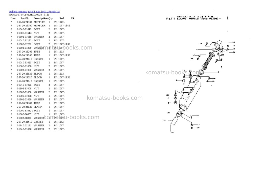 Komatsu jv45-1 s/n 1047-up Parts catalog cover Komatsu jv45-1 s/n 1047-up Parts catalog cover