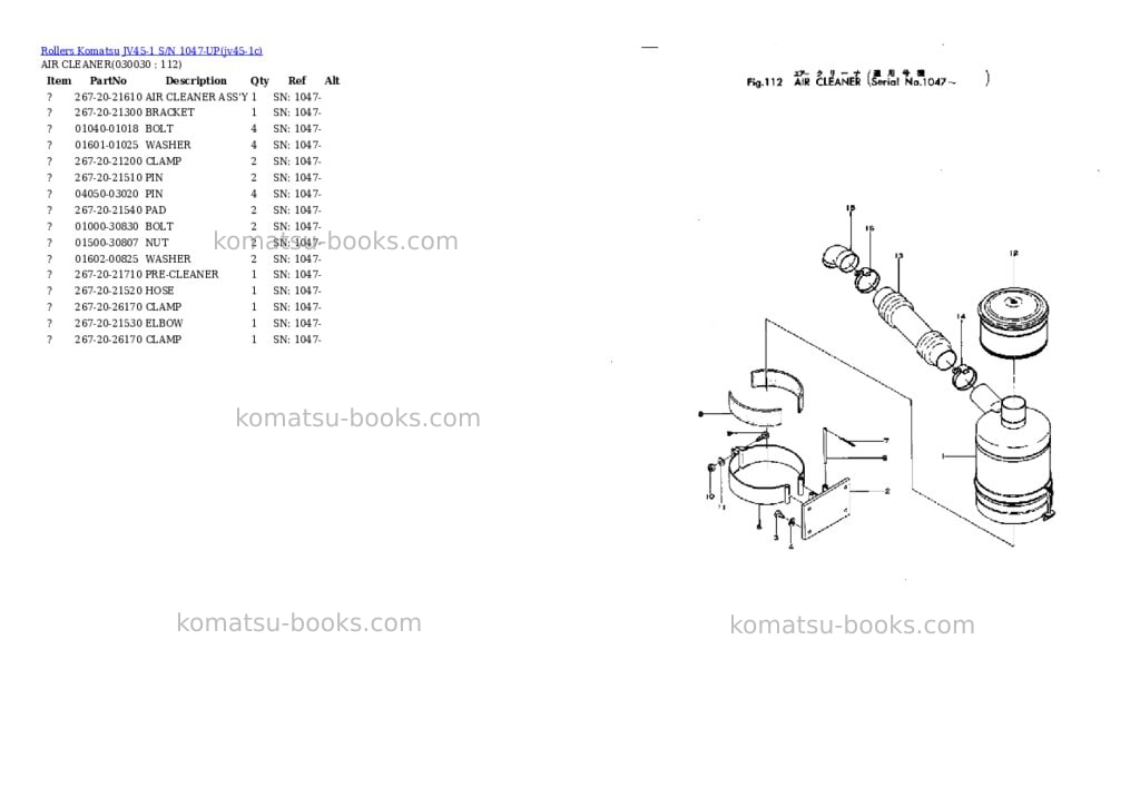 Komatsu jv45-1 s/n 1047-up Parts catalog cover Page 2 Komatsu jv45-1 s/n 1047-up Parts catalog cover Page 2