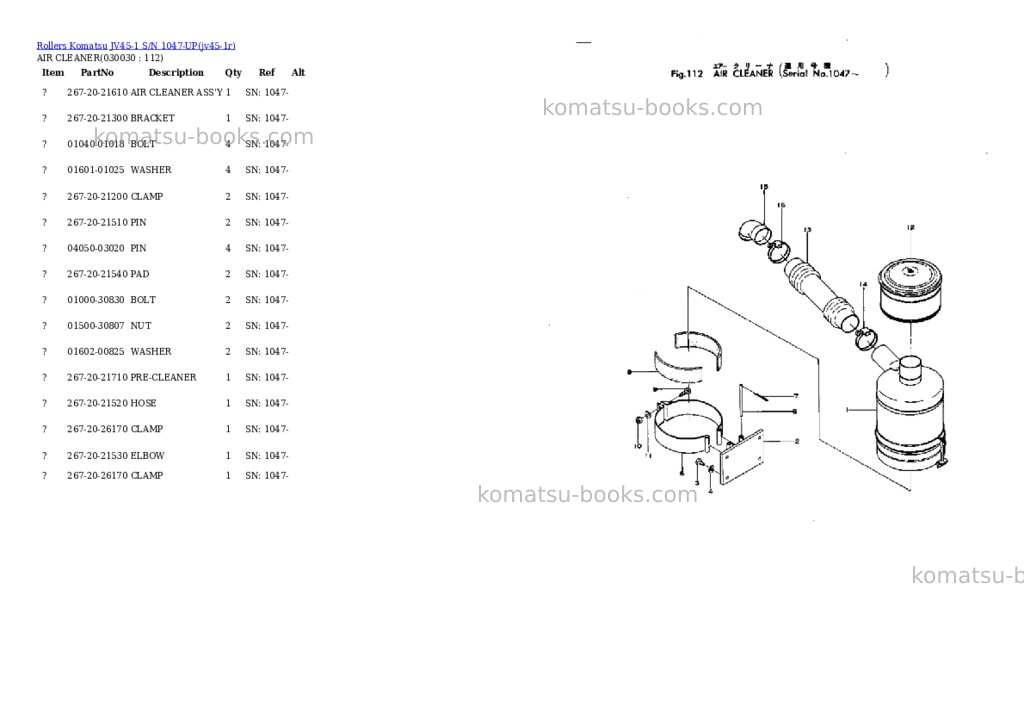 Komatsu JV45-1 S/N 1047-UP Parts catalog cover Page 2 Komatsu JV45-1 S/N 1047-UP Parts catalog cover Page 2