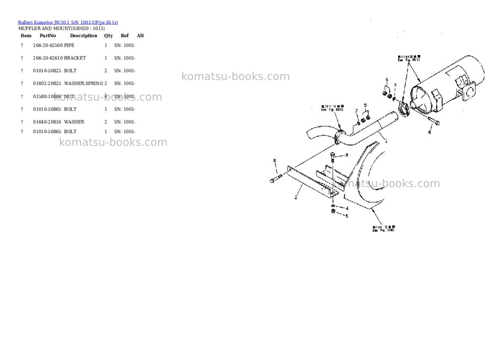 Komatsu jw30-1 s/n 1001-up Parts catalog cover
