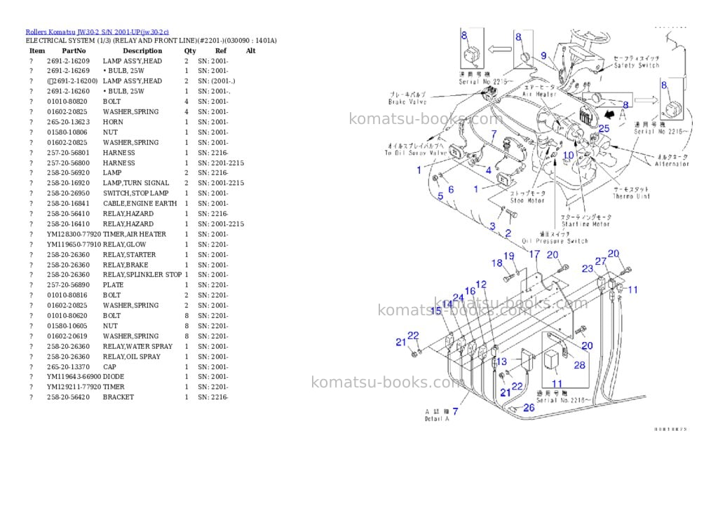 Komatsu JW30-2 S/N 2001-UP Parts catalog cover Komatsu JW30-2 S/N 2001-UP Parts catalog cover