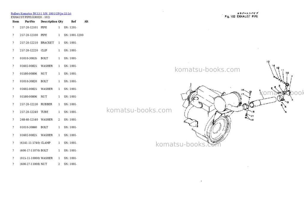 Komatsu jw33-1 s/n 1001-up Parts catalog cover