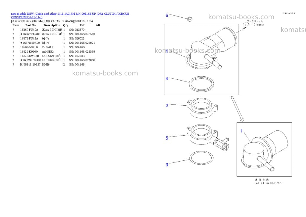 Komatsu k15-1ag-fm s/n 004168-up dry clutch /torque converter Parts catalog cover Page 10 Komatsu k15-1ag-fm s/n 004168-up dry clutch /torque converter Parts catalog cover Page 10