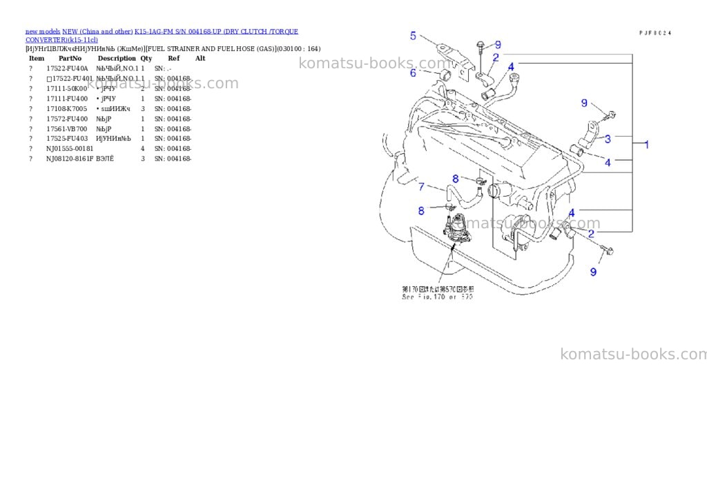 Komatsu k15-1ag-fm s/n 004168-up dry clutch /torque converter Parts catalog cover Page 9 Komatsu k15-1ag-fm s/n 004168-up dry clutch /torque converter Parts catalog cover Page 9