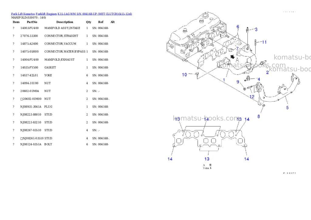 Komatsu k15-1ag-wm s/n 004168-up （ｳｪｯﾄｸﾗｯﾁ） Parts catalog cover Page 6