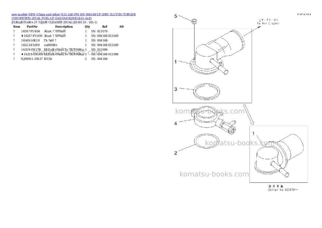 Komatsu k15-1ad-fm s/n 004168-up dry clutch /torque converter dual fuel-lp gas/gasoline Parts catalog cover Page 10 Komatsu k15-1ad-fm s/n 004168-up dry clutch /torque converter dual fuel-lp gas/gasoline Parts catalog cover Page 10