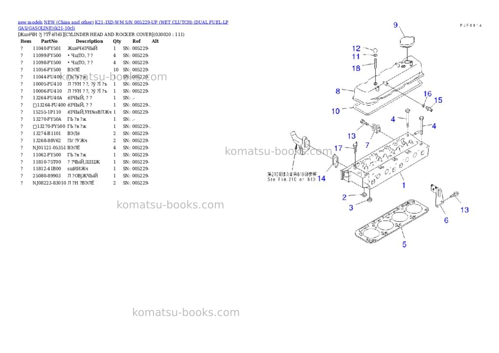 Komatsu k21-1xd-wm s/n 005229-up wet clutch dual fuel-lp gas/gasoline Parts catalog cover Komatsu k21-1xd-wm s/n 005229-up wet clutch dual fuel-lp gas/gasoline Parts catalog cover