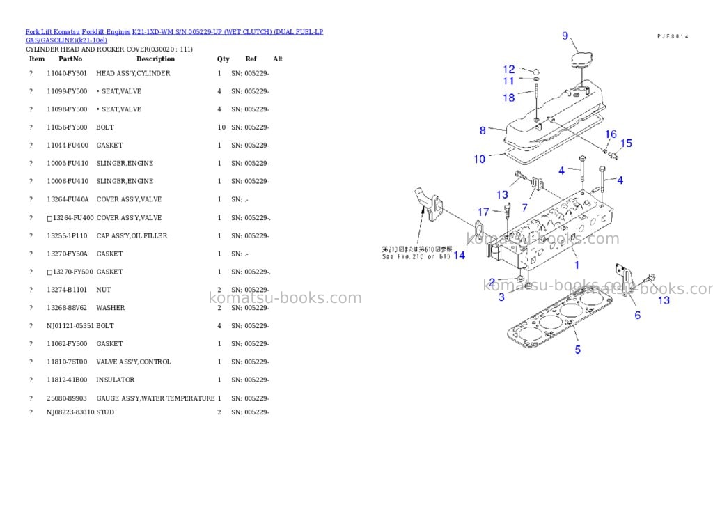 Komatsu k21-1xd-wm s/n 005229-up （ｳｪｯﾄｸﾗｯﾁ）（lpgﾍｲﾖｳ） Parts catalog cover