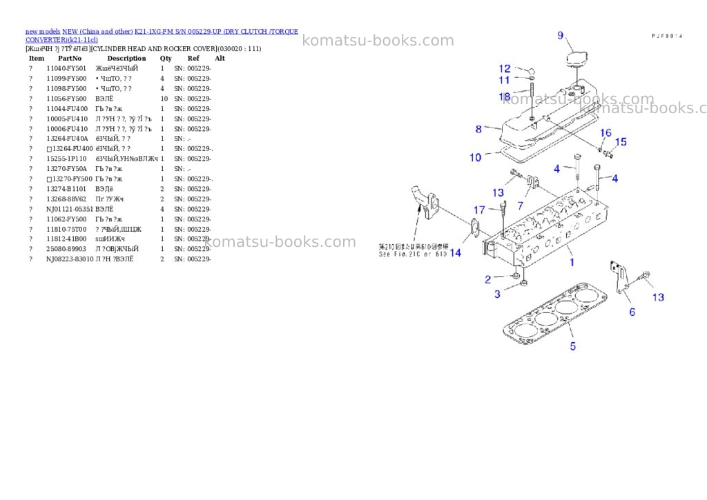 Komatsu k21-1xg-fm s/n 005229-up dry clutch /torque converter Parts catalog cover Komatsu k21-1xg-fm s/n 005229-up dry clutch /torque converter Parts catalog cover