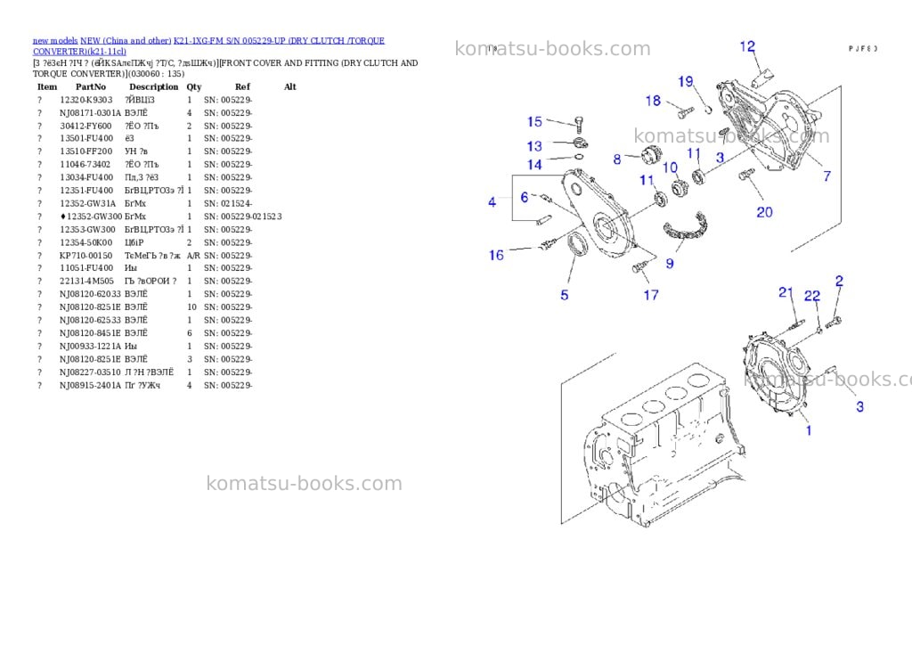 Komatsu k21-1xg-fm s/n 005229-up dry clutch /torque converter Parts catalog cover Page 5 Komatsu k21-1xg-fm s/n 005229-up dry clutch /torque converter Parts catalog cover Page 5