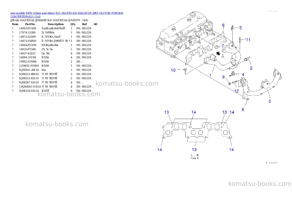 Komatsu k21-1xg-fm s/n 005229-up dry clutch /torque converter Parts catalog cover Page 6 Komatsu k21-1xg-fm s/n 005229-up dry clutch /torque converter Parts catalog cover Page 6