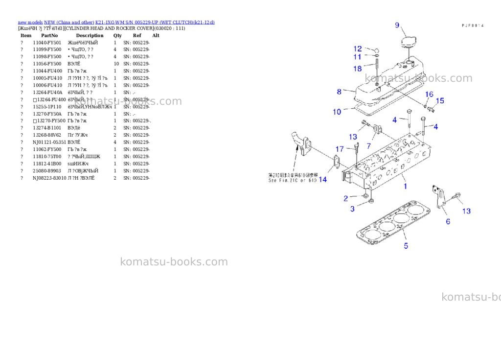 Komatsu k21-1xg-wm s/n 005229-up wet clutch Parts catalog cover Page 2 Komatsu k21-1xg-wm s/n 005229-up wet clutch Parts catalog cover Page 2