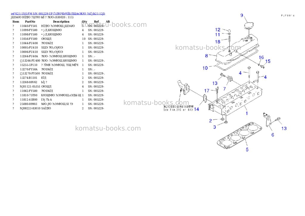 Komatsu K21-1XG-FM S/N 005229-UP ЃiДЮЧІёЧЇБ/ДЩёєЭКЮ ?АЃj Parts catalog cover