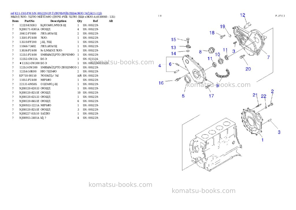 Komatsu K21-1XG-FM S/N 005229-UP ЃiДЮЧІёЧЇБ/ДЩёєЭКЮ ?АЃj Parts catalog cover Page 5