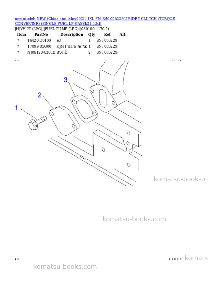 Komatsu k21-1xl-fm s/n 005229-up dry clutch /torque converter single fuel-lp gas Parts catalog cover Page 9 Komatsu k21-1xl-fm s/n 005229-up dry clutch /torque converter single fuel-lp gas Parts catalog cover Page 9