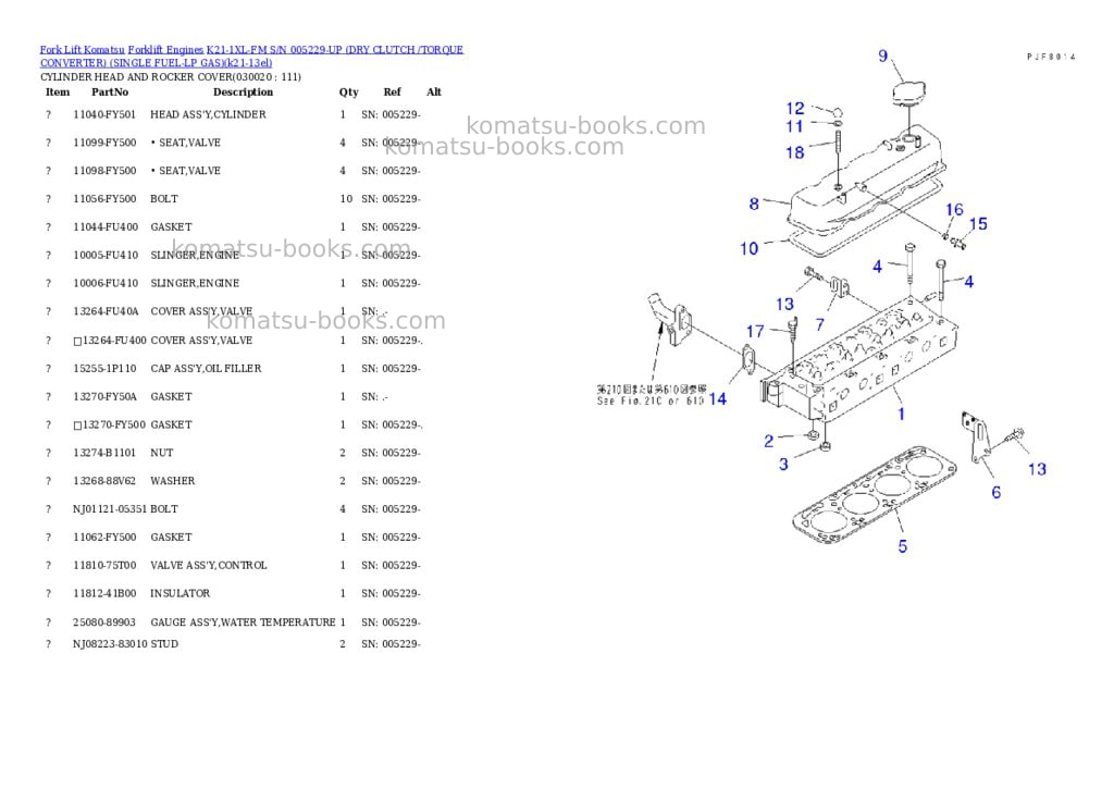Komatsu k21-1xl-fm s/n 005229-up （ﾄﾞﾗｲｸﾗｯﾁ/ﾄﾙｸｺﾝﾊﾞｰﾀ）（lpgｾﾝﾖｳ） Parts catalog cover