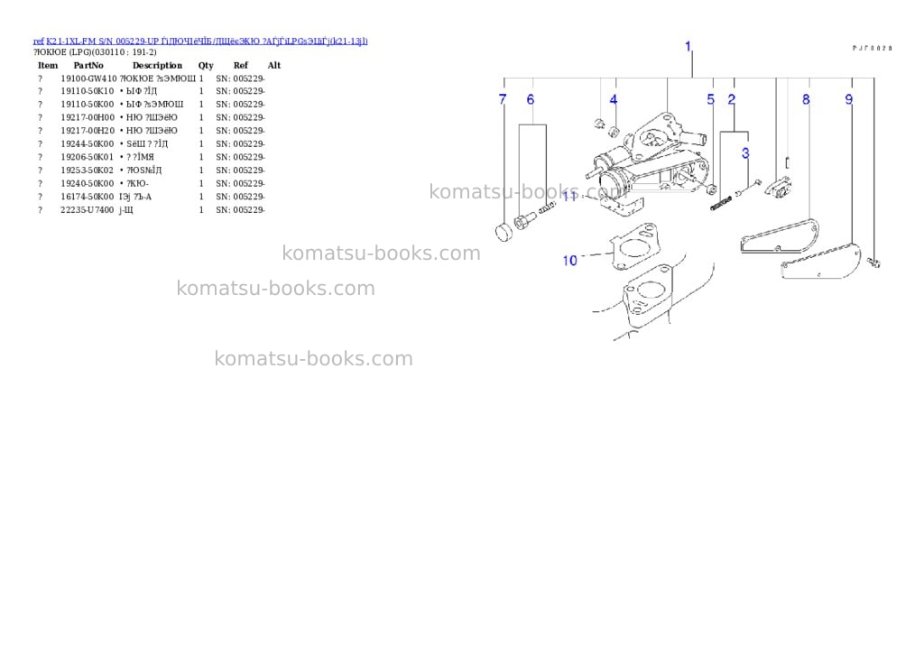 Komatsu K21-1XL-FM S/N 005229-UP ЃiДЮЧІёЧЇБ/ДЩёєЭКЮ ?АЃjЃiLPGѕЭЦіЃj Parts catalog cover Page 10