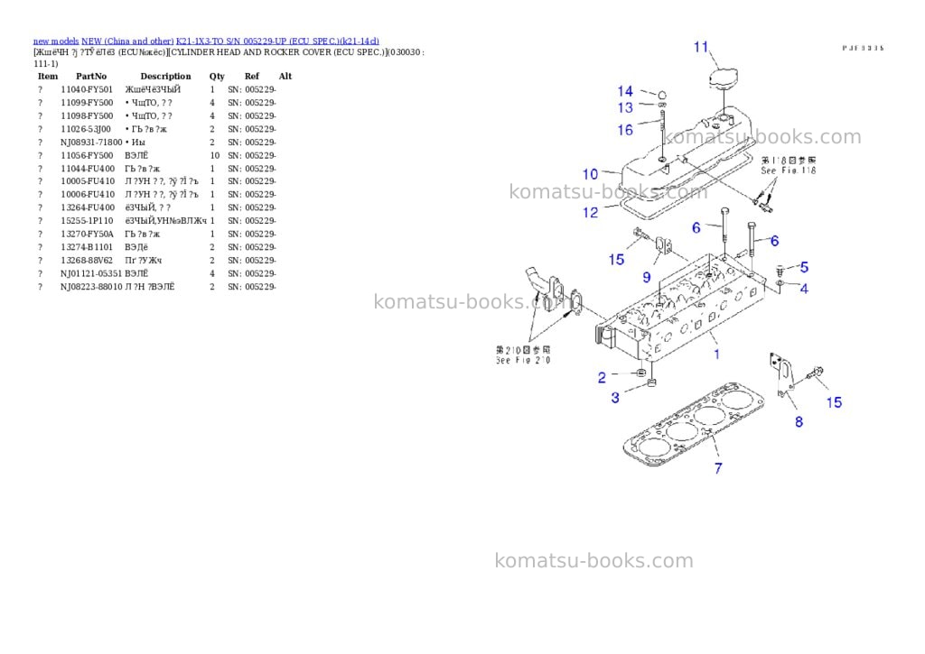 Komatsu k21-1x3-to s/n 005229-up ecu spec. Parts catalog cover Page 2