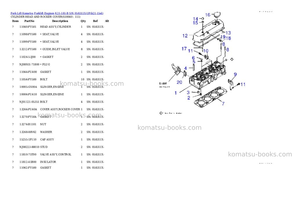Komatsu k21-181-b s/n 058311x-up Parts catalog cover Page 3