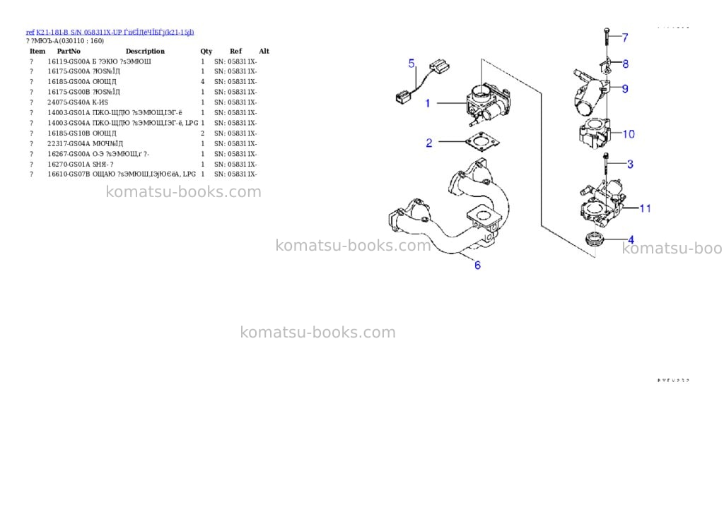 Komatsu K21-181-B S/N 058311X-UP ЃiіЄЇДёЧЇБЃj Parts catalog cover Page 10