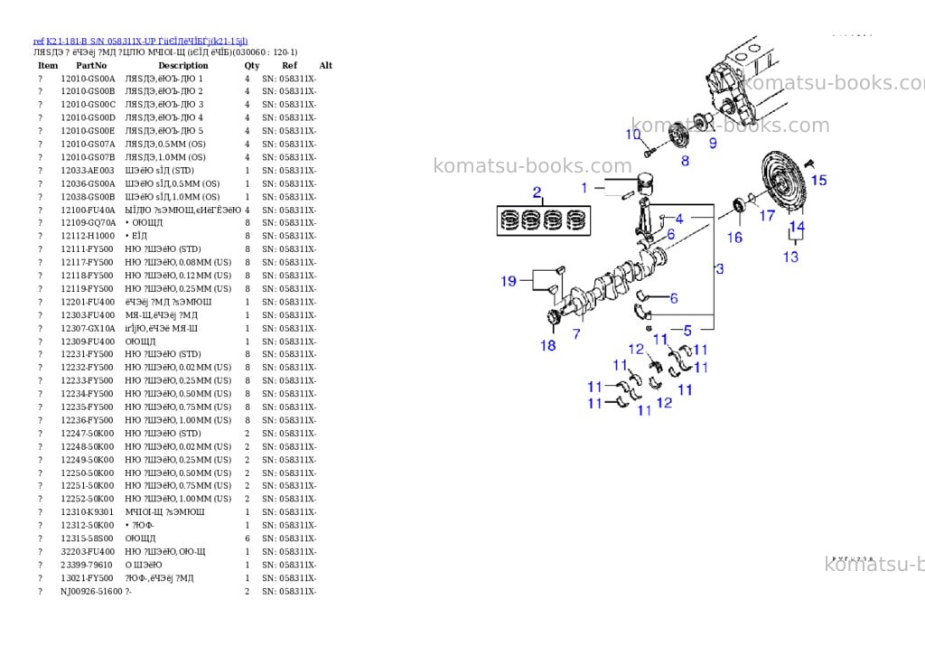 Komatsu K21-181-B S/N 058311X-UP ЃiіЄЇДёЧЇБЃj Parts catalog cover Page 5