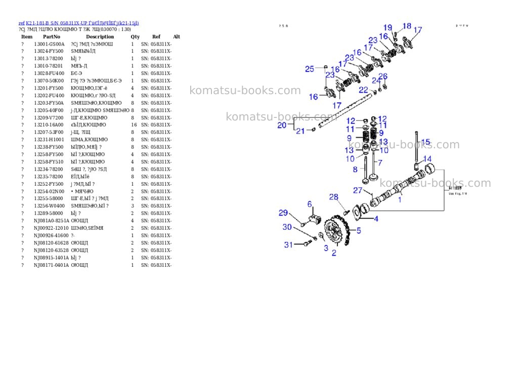 Komatsu K21-181-B S/N 058311X-UP ЃiіЄЇДёЧЇБЃj Parts catalog cover Page 6