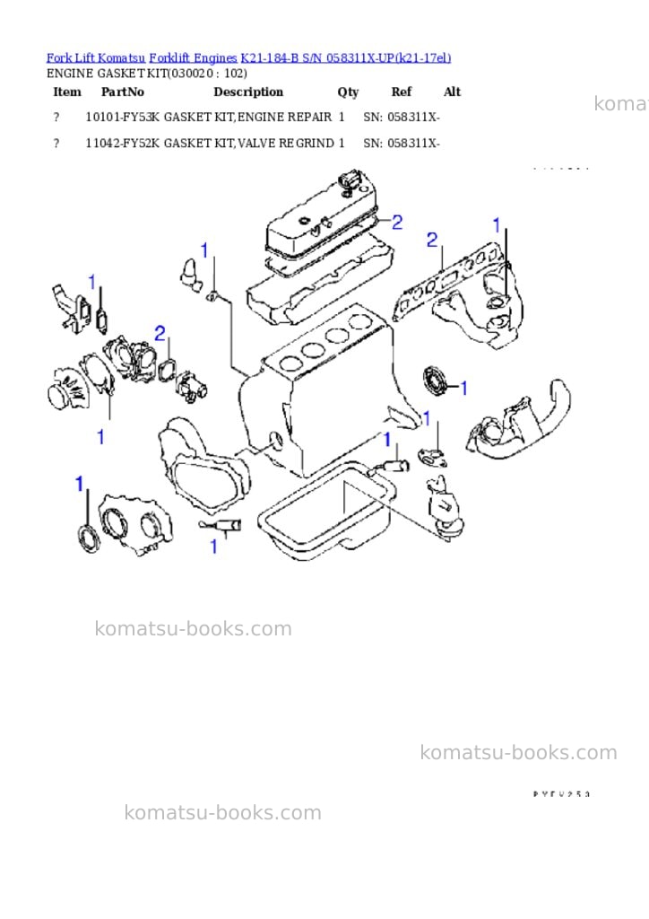 Komatsu k21-184-b s/n 058311x-up Parts catalog cover Komatsu k21-184-b s/n 058311x-up Parts catalog cover