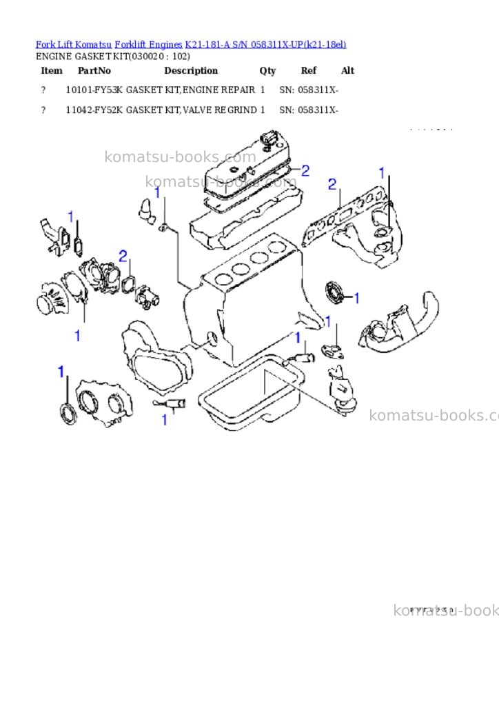 Komatsu k21-181-a s/n 058311x-up Parts catalog cover Komatsu k21-181-a s/n 058311x-up Parts catalog cover