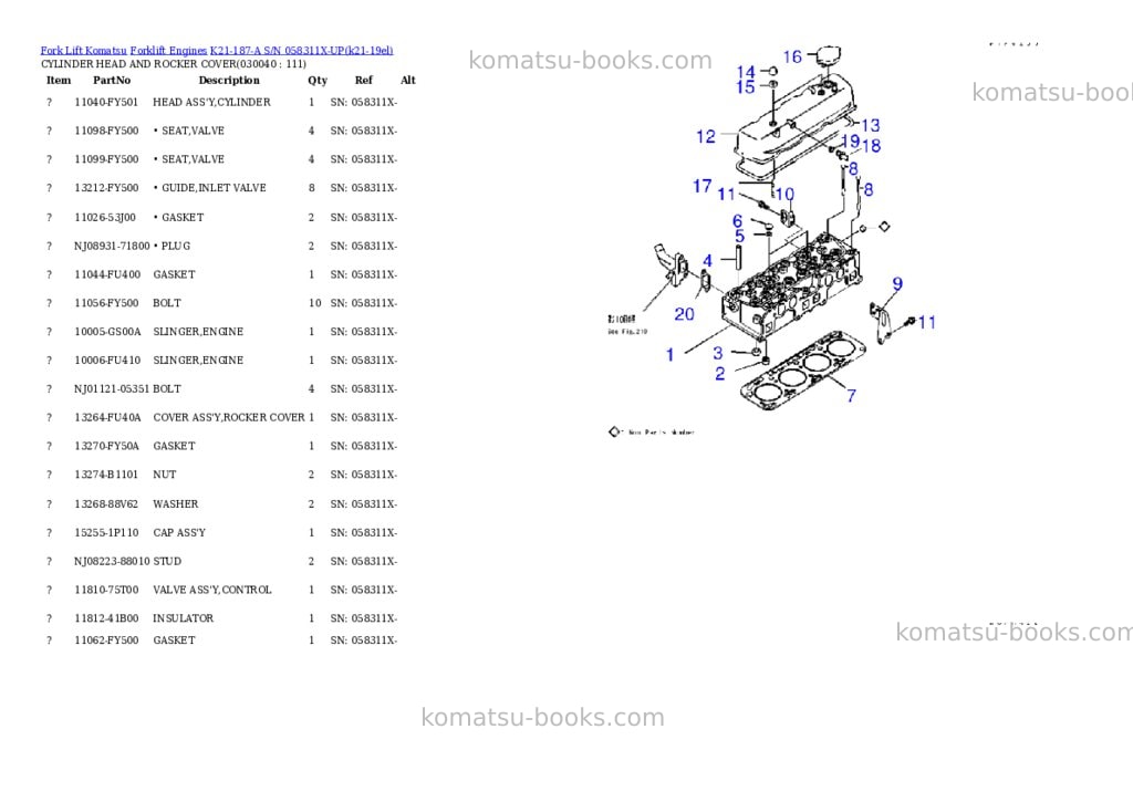 Komatsu k21-187-a s/n 058311x-up Parts catalog cover Page 3