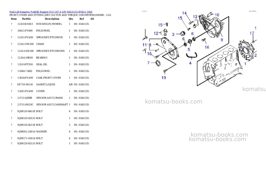 Komatsu k21-187-a s/n 058311x-up Parts catalog cover Page 7