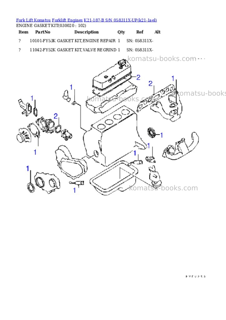 Komatsu k21-187-b s/n 058311x-up Parts catalog cover Komatsu k21-187-b s/n 058311x-up Parts catalog cover