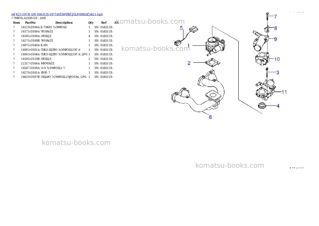Komatsu K21-187-B S/N 058311X-UP ЃiіЄЇДёЧЇБЃjЃiLPGНІЦіЃj Parts catalog cover Page 10