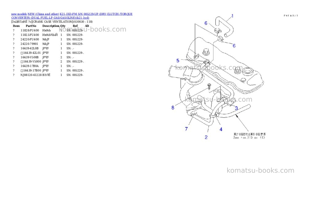 Komatsu k21-1xd-fm s/n 005229-up dry clutch /torque converter dual fuel-lp gas/gasoline Parts catalog cover Page 2