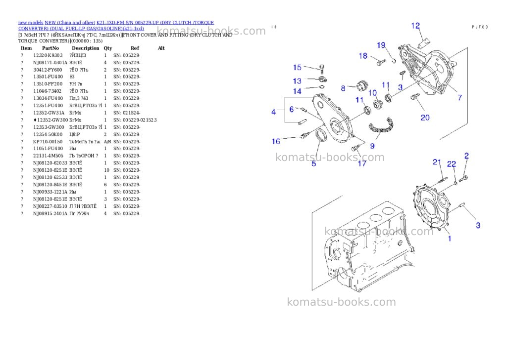 Komatsu k21-1xd-fm s/n 005229-up dry clutch /torque converter dual fuel-lp gas/gasoline Parts catalog cover Page 5