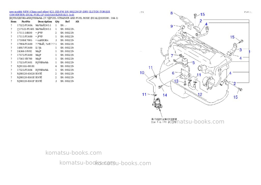 Komatsu k21-1xd-fm s/n 005229-up dry clutch /torque converter dual fuel-lp gas/gasoline Parts catalog cover Page 9