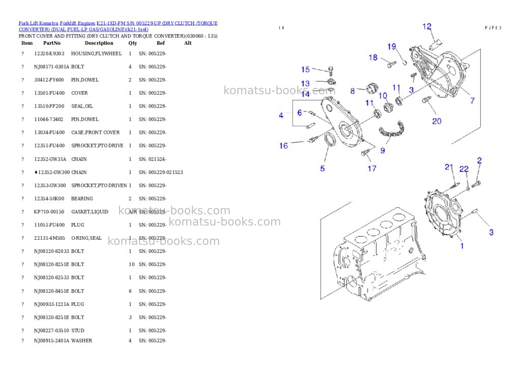 Komatsu k21-1xd-fm s/n 005229-up (ドライクラッチ/トルクコンバータ)(lpgヘイヨウ) Parts catalog cover Page 5 Komatsu k21-1xd-fm s/n 005229-up (ドライクラッチ/トルクコンバータ)(lpgヘイヨウ) Parts catalog cover Page 5
